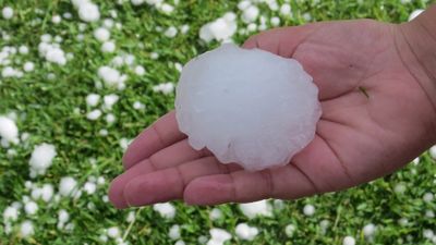 This enormous hail stone the size of a cricket ball came down in Leppington.