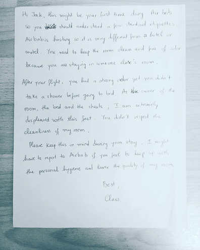 Airbnb host angry letter to guest