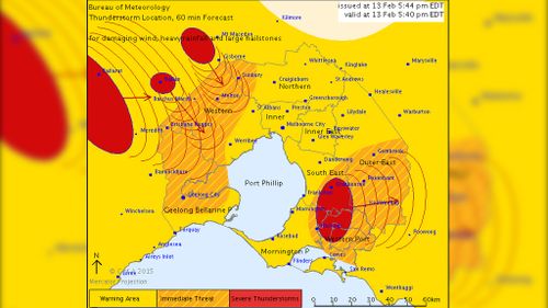 A severe thunderstorm warning has been issued for the greater Melbourne area. (BOM)