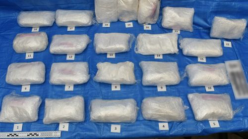 Almost 90kg of methamphetamie that was allegedly found in futon mattresses.