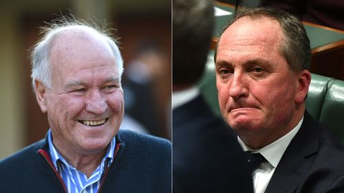 Former New England MP Tony Windsor (left) says his successor Barnaby Joyce's position will put pressure on Malcolm Turnbull. (AAP)