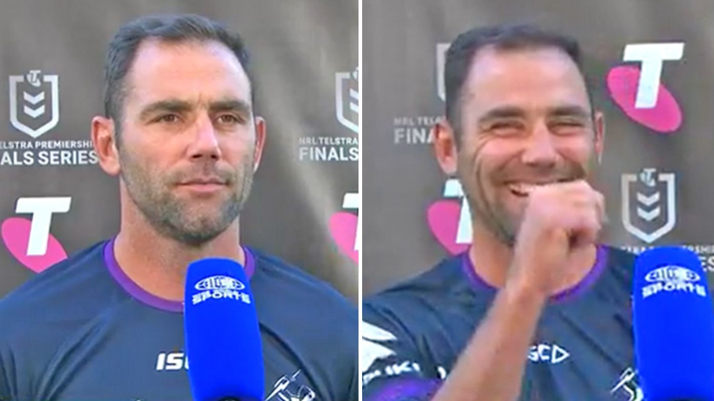 Cam Smith is stitched up in his pre-game interview