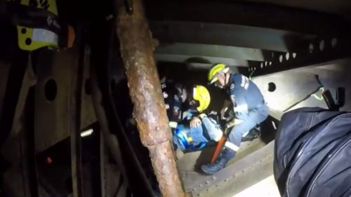 The training excercise took place inside the HMAS Diamondtina. (9NEWS)