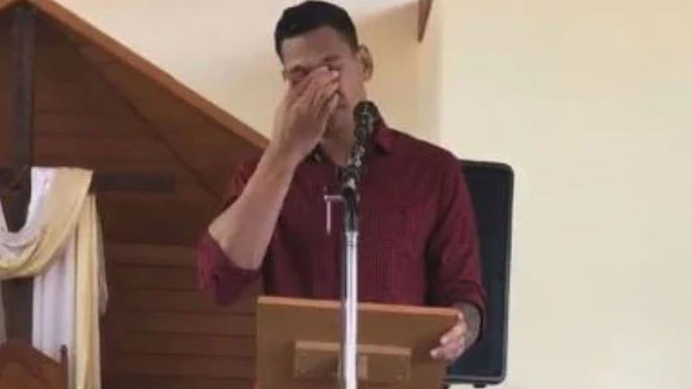 'This life that we live in is pretty hard': Israel Folau breaks down during church sermon