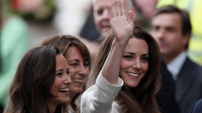 Catherine, Pippa and Carole Middleton arrive at The Goring Hotel after visiting Westminster Abbey on April 28, 2011.