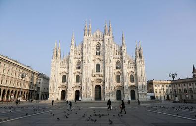 A nearly empty Piazza Duomo on November 06, 2020 in Milan, Italy.