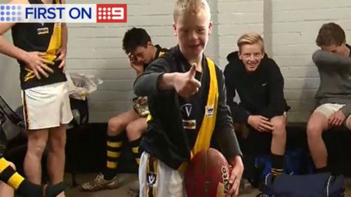 Alec Kenneally's dream came true after he made his debut football match in Gippsland today. (9NEWS)