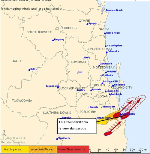 Severe thunderstorm warning issued for Scenic Rim and Gold Coast regions