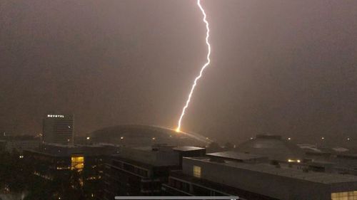 Lightning hits ANZ Stadium at Olympic Park. (Twitter / ANZ Stadium)