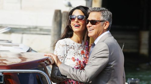 Actor George Clooney and Amal Alamuddin at Canal Grande in Venice. (Getty Images)