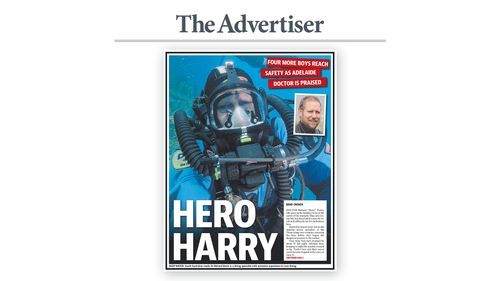 Hero Harry” was the headline splashed across the front page of Adelaide’s The Advertiser today. Image: The Advertiser