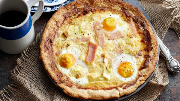 Rustic bacon and egg pie with feta