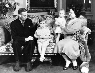 403157 06: FILE PHOTO Britain's Queen Elizabeth, right, sits with her husband King George VI, her grandson Prince Charles, center, and her granddaughter Princess Anne, November 14, 1951 in Buckingham Palace, London on the occasion of Prince Charles'' third birthday. The Queen Mother died in her sleep March 30, 2002 at the age of 101. (Photo by Getty Images)