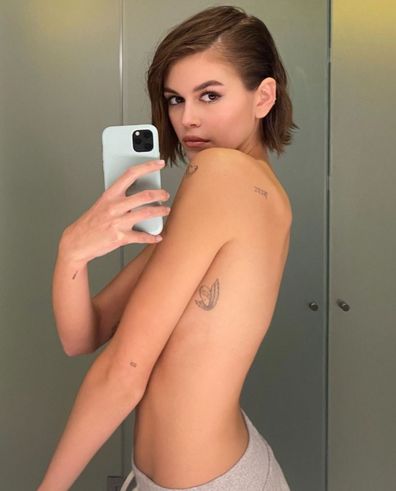 Kaia Gerber shows off tattoos.