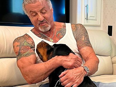 Sylvester Stallone's tattoos. Sylvester Stallone and dog Dwight.