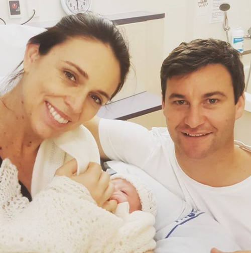 New Zealand Prime Minister Jacinda Ardern with her partner Clarke Gayford and their new daughter. (Supplied)