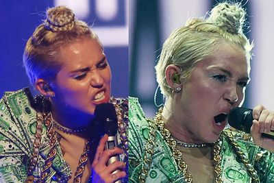 Ahhh Miley…we were hard-pressed to find a pic of you pulling a <i>normal</i> face onstage!