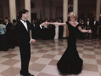 John Travolta dances with Princess Diana at the White House, 1985.