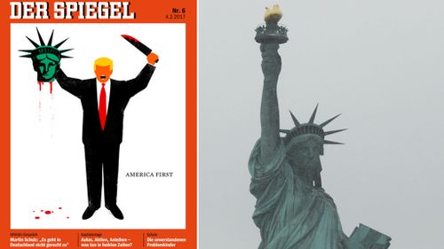 The Saturday cover of German magazine 'Der Spiegel', and the Statue of Liberty. (AFP)