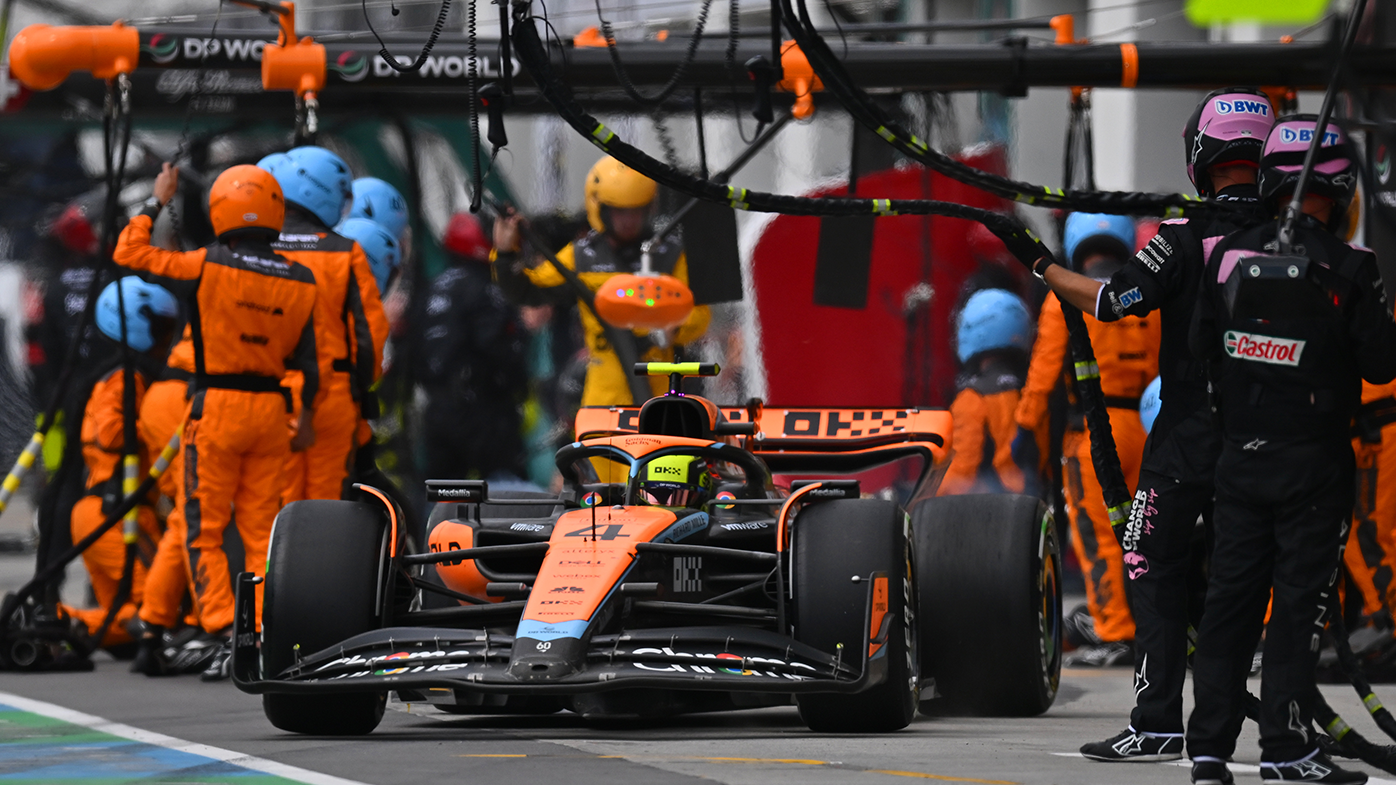 Lando Norris makes a pit stop during the 2023 Canadian Grand Prix.