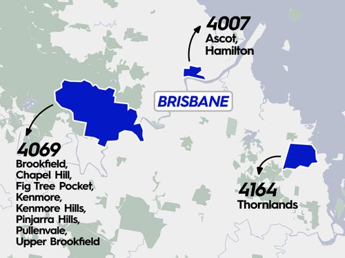 Map of affected Brisbane suburbs in the Otivo Mortgage Stress Report.