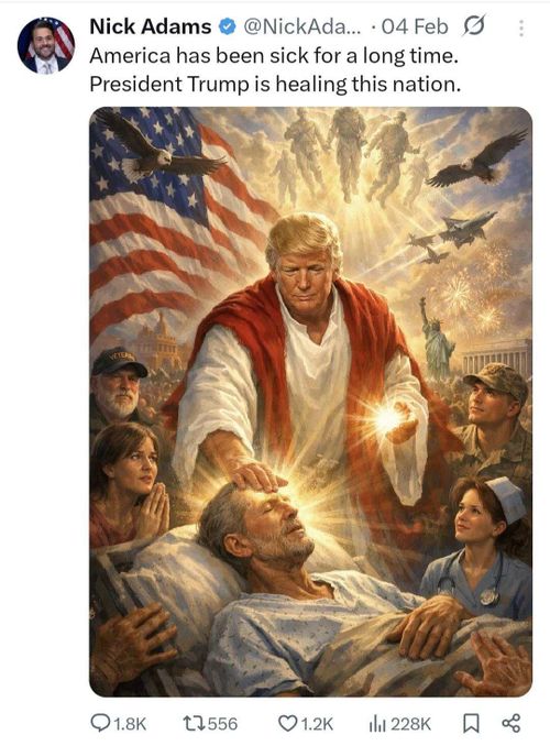 Nick Adams posted the image of Donald Trump as Jesus Christ.
