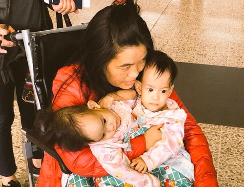 Supported by their mum, Nima and Dawa Pelden flew from their home in Bhutan to Melbourne today.