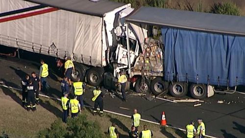 A truck driver had died after he collided into the rear of another semi-trailer on the M2. (9NEWS)