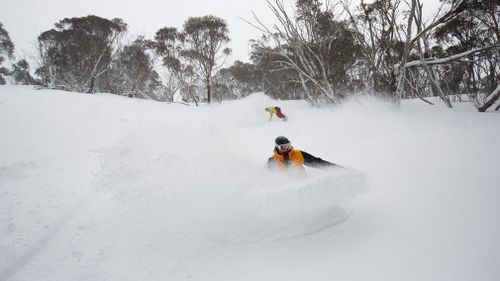 Snowboarders make the most of the best conditions in years. (Thredbo) 