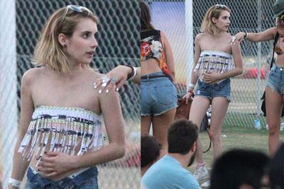 We don’t know why you ran your tube top through a shredder, Emma, but please don’t do it again. Definite no-no.<br/><br/><i>Emma Roberts at Coachella Festival 2012<br/>Image: Snappermedia</i>