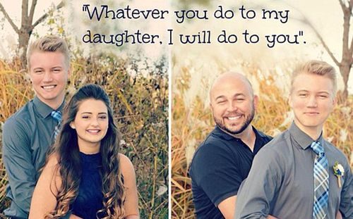 Overprotective father takes picture with his daughter's date