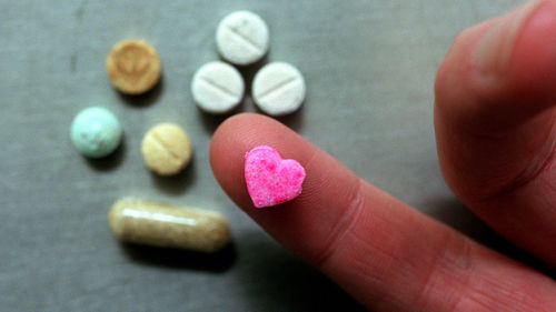 Ecstasy tablets under examination at the Victoria Police Forensic Headquarters