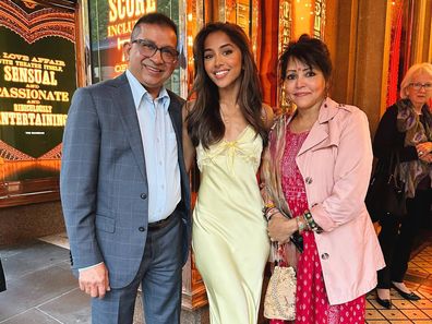 Maria Thattil with her mum and dad at the Moulin Rouge premiere