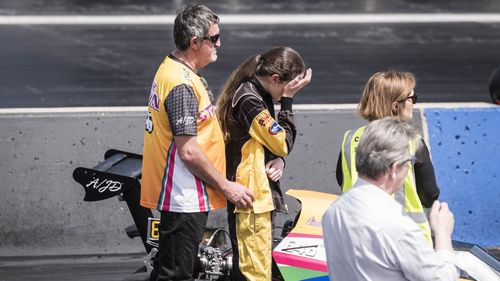 Family and friends gather for the funeral for Anita Board at the Perth Motoplex. (AAP)