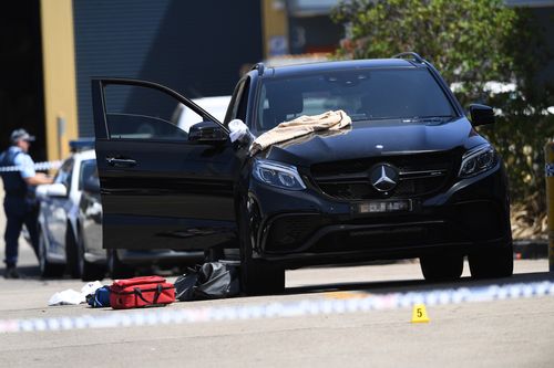 A Mercedes-Benz was riddled with bullet holes during the shooting. (AAP)