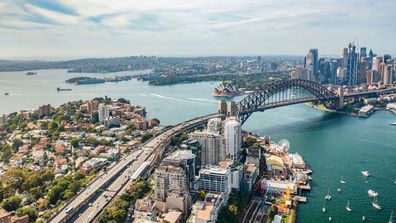 An aerial view of the Sydney Harbour Bridge.