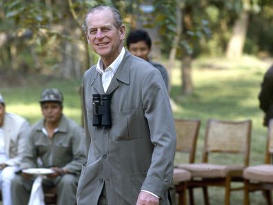 Prince Philip (Duke Of Edinburgh) walks through Chitwan Park in 1986  (Photo by Tim Graham Photo Library via Getty Images)
