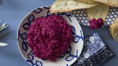 Recipe: <a href="http://kitchen.nine.com.au/2017/08/09/12/59/beetroot-parmesan-and-cashew-dip" target="_top">Easy beetroot, Parmesan and cashew dip</a>