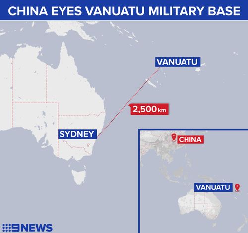 China is reported to be eyeing a Vanuatu military base. (9NEWS)