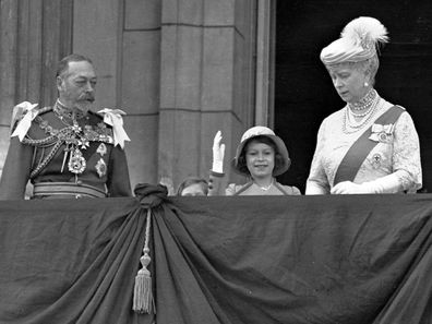 Britain's Queen Elizabeth II, then Princess Elizabeth, centre, waves as she stands on the balcony of Buckingham Palace, London, with her grandparents King George V and Queen Mary, in this May 6, 1935 photo. Princess Margaret is just visible over the balcony edge. The balcony appearance is the centerpiece of almost all royal celebrations in Britain, a chance for the public to catch a glimpse of the family assembled for a grand photo to mark weddings, coronations and jubilees.