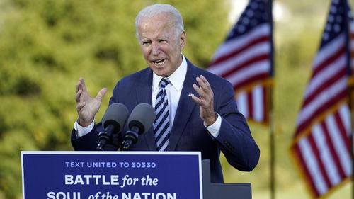 Democratic presidential candidate Joe Biden speaks at Gettysburg National Military Park in Gettysburg.