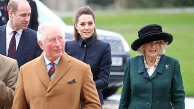 Prince Charles, Prince of Wales, Prince William, Duke of Cambridge, Catherine, Duchess of Cambridge and Camilla, Duchess of Cornwall arrive at the Defence Medical Rehabilitation Centre, Stanford Hall on February 11, 2020 in Loughborough, United Kingdom. Known as DMRC Stanford Hall, the centre is operated by the MOD and began admitting patients in October 2018. 