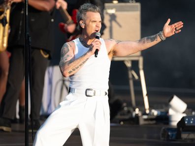 Robbie Williams performs on stage at BST Hyde Park July 6, 2024 