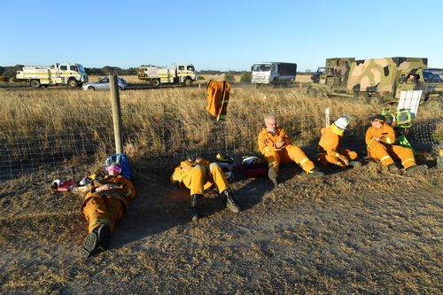 SES volunteers are seen at Kangaroo Island Airport on January 6, 2020. 