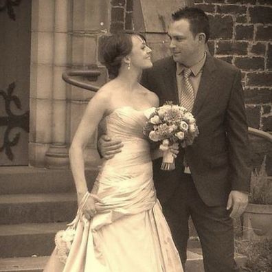 Cath Rushbrooke with husband Paul on their wedding day.