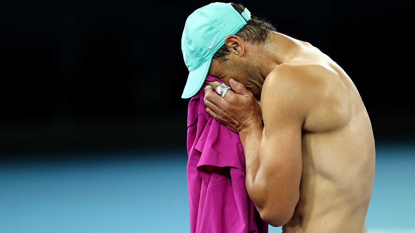 Rafael Nadal of Spain reacts after winning his Men&#x27;s Singles semi-final match against Matteo Berrettini 