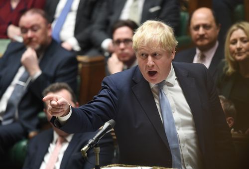 Handout photo issued by UK Parliament of Prime Minister Boris Johnson delivering a statement to MPs in the House of Commons on the Sue Gray report.