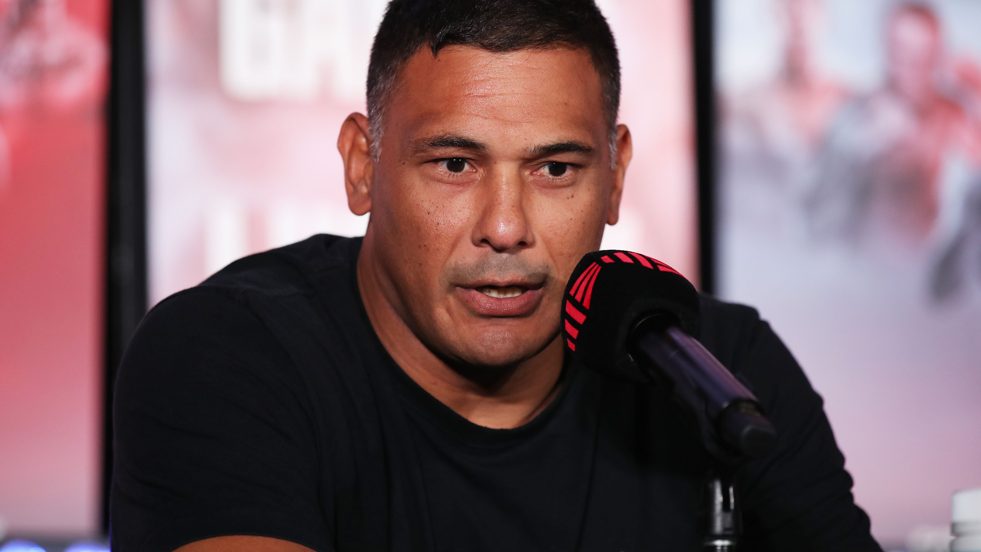 Justin Hodges speaks during a boxing press conference.