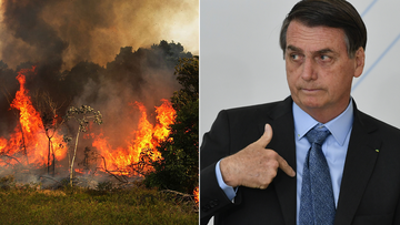 Brazil's far-right president has blamed environmental groups for lighting wildfires that have ripped through the Amazon for the past three weeks, saying they are trying to make him look bad.