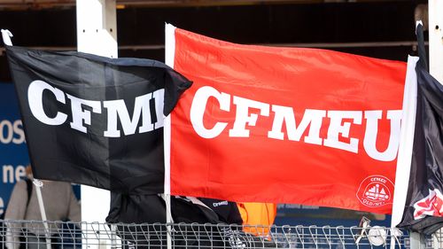 CFMEU flags.